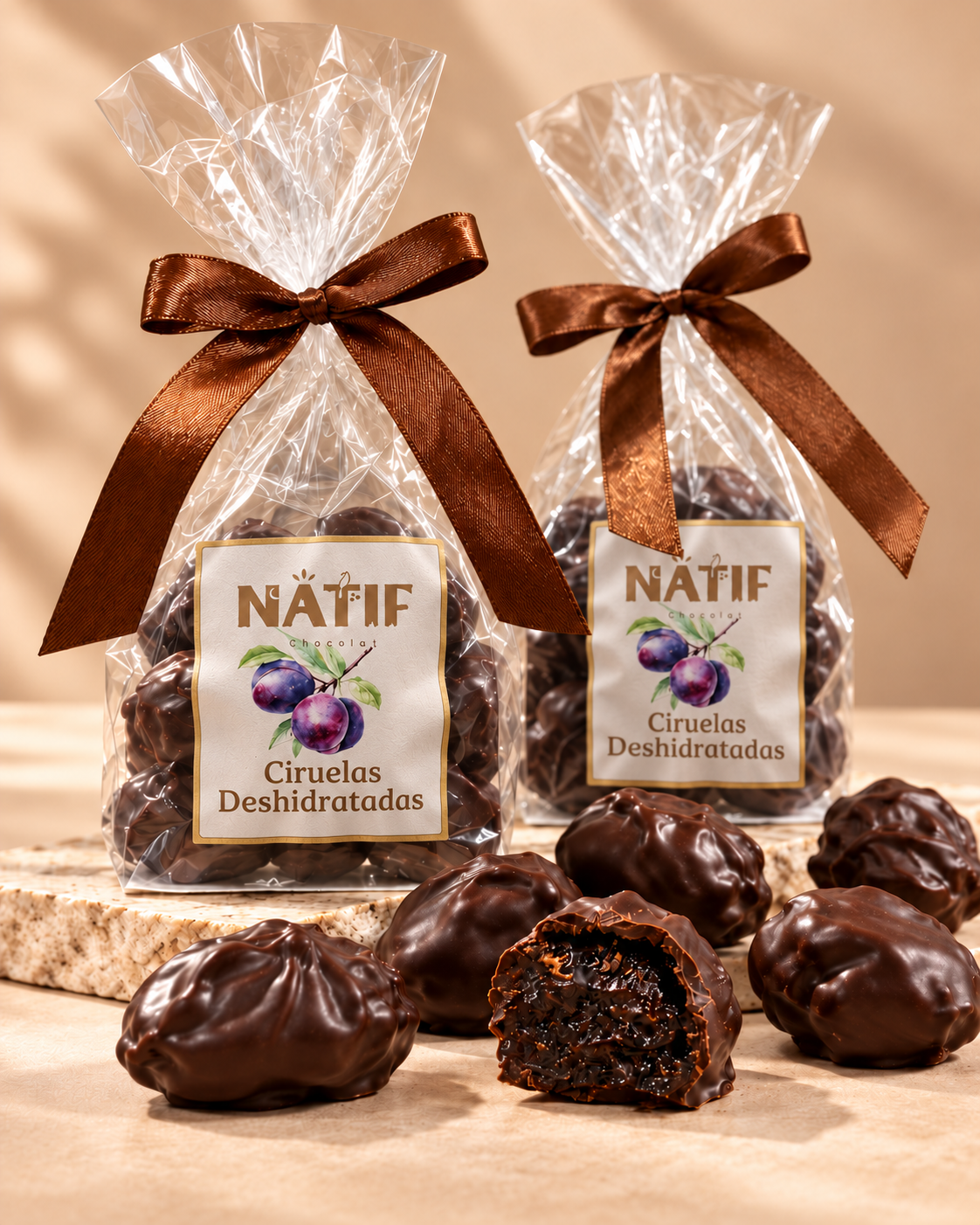 Ciruelas Bañadas en Chocolate
