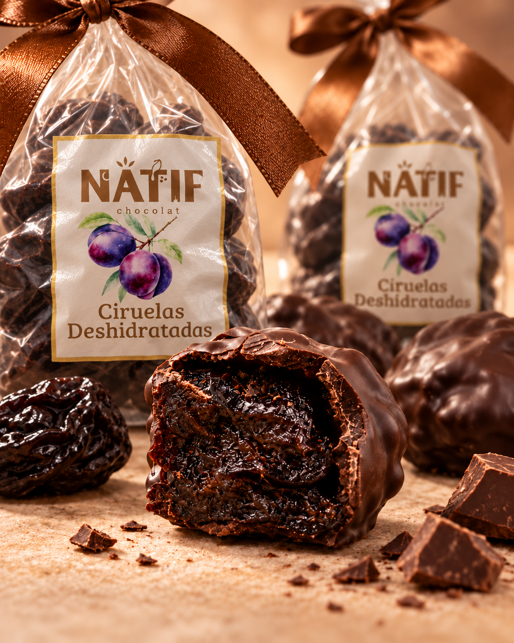 Ciruelas Bañadas en Chocolate